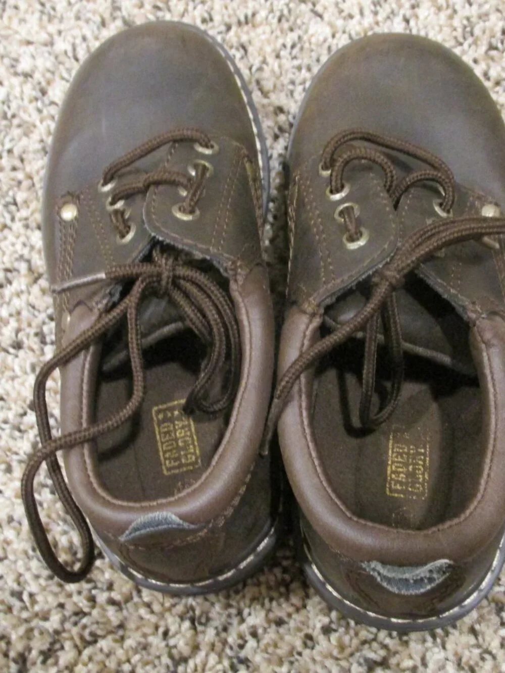 Faded Glory Low Top Lace Up Shoes Boys Size 10.5 Brown Leather Oxford Casual